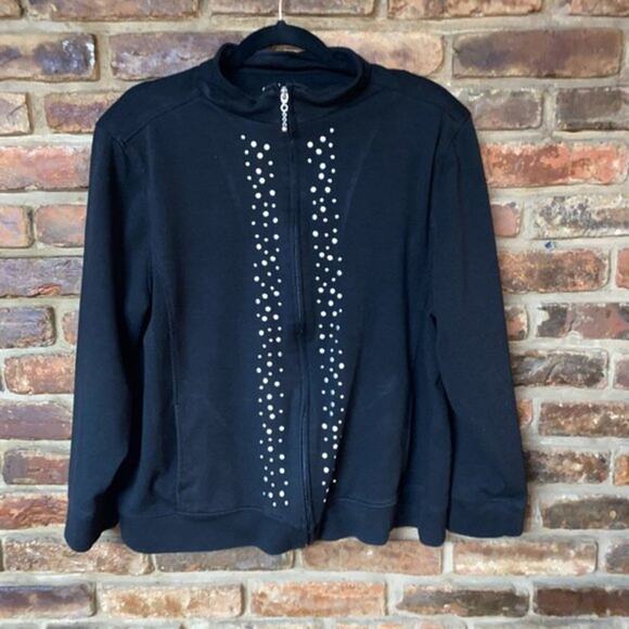 Allison Daley Petite Black Embellished Full Zip Lightweight Jacket Size Large - Picture 1 of 6
